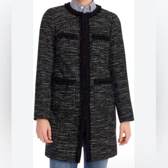 NWT J. Crew Tweed Lurex Lady Day Coat Braided Trim in Black and White Size 6 - Picture 2 of 15
